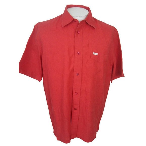 Faconnable Men shirt short sleeve pit to pit 26 L classic linen red vintage - Picture 1 of 12